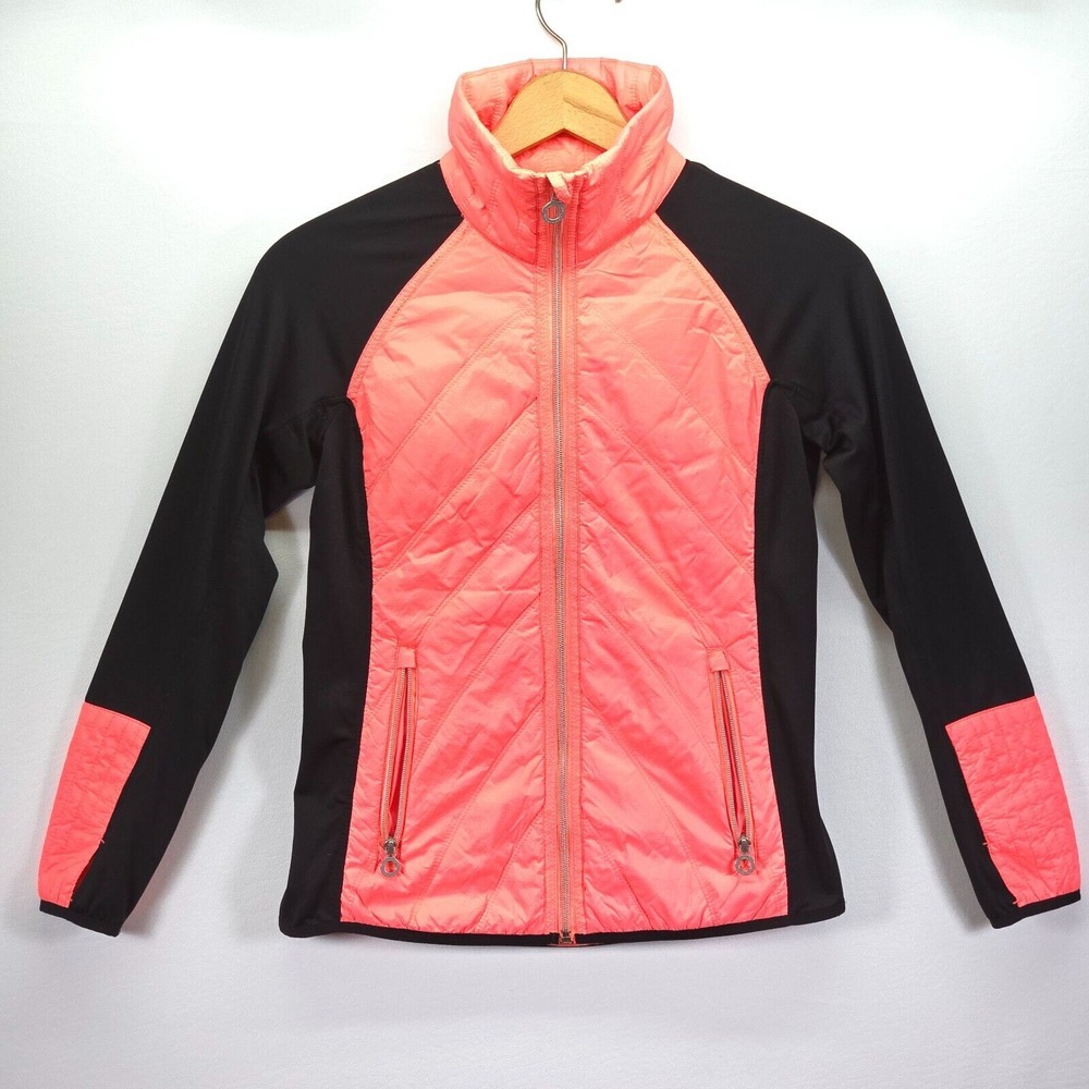 Calvin Klein Quilted Jacket Womens Small Black Peach Mock Neck Athletic Full Zip